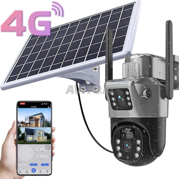 Caméra de Surveillance Extérieure 4G Solaire Double Lentille PTZ