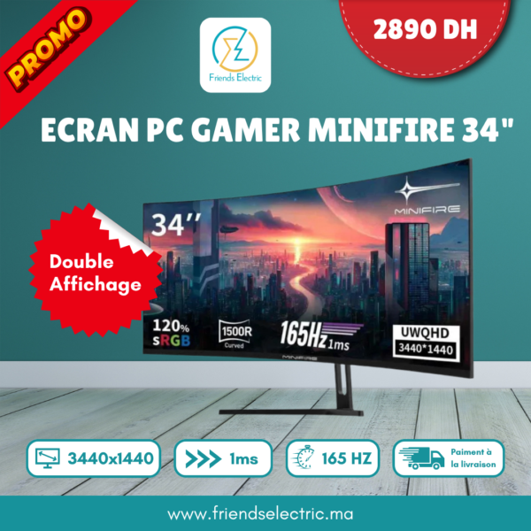 Moniteur MiniFire 34" Curved 4K 165Hz (Double Affichage)