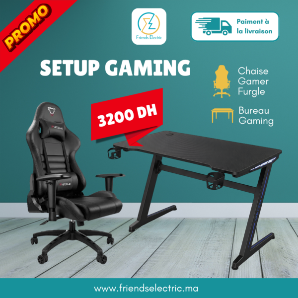 Chaise Gaming Ergonomique Furgle avec Bureau Gamer Design