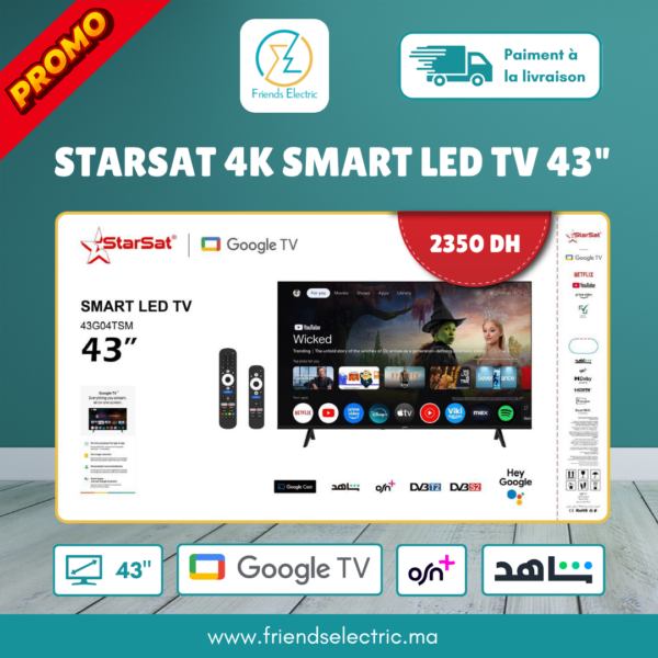 StarSat 4K Smart LED TV 43 Pouces Google TV