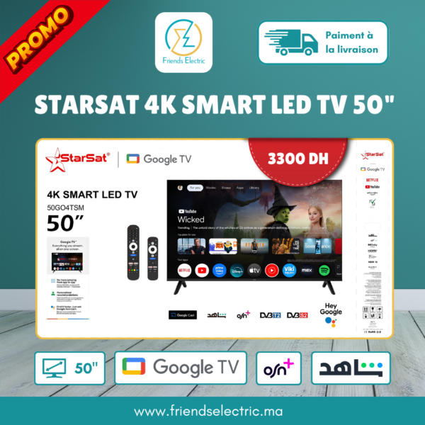StarSat 4K Smart LED TV 50 Pouces Google TV