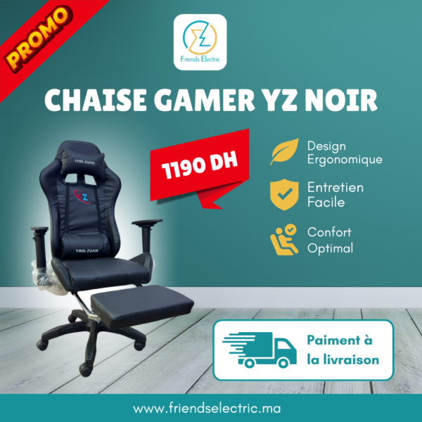 Chaise Gaming Ergonomique Ying Zuan – Full Black (Noir) avec Repose-pieds