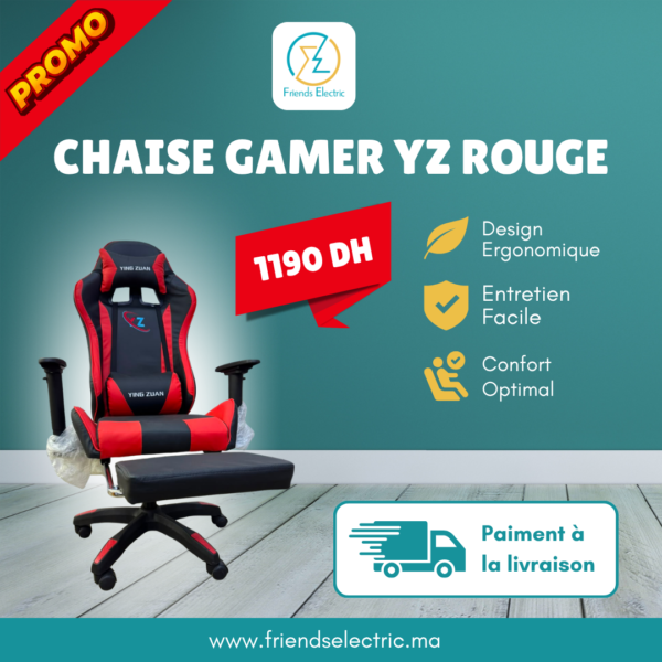 Chaise Gaming Ergonomique Ying Zuan – Rouge & Noir avec Repose-pieds