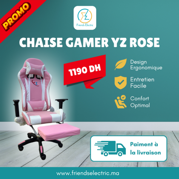 Chaise Gaming Ergonomique Ying Zuan – Rose & Blanc avec Repose-pieds