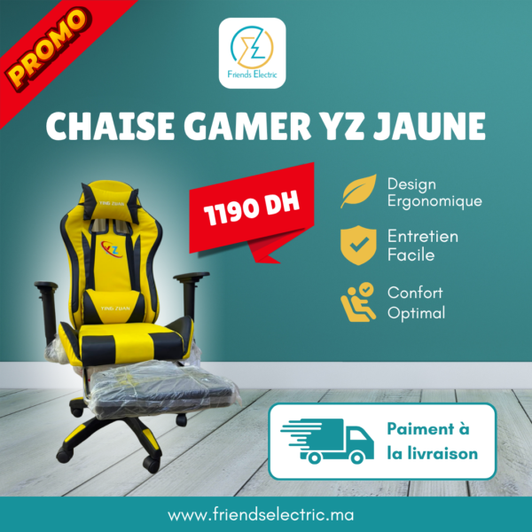 Chaise Gaming Ergonomique Ying Zuan – Jaune & Noir avec Repose-pieds