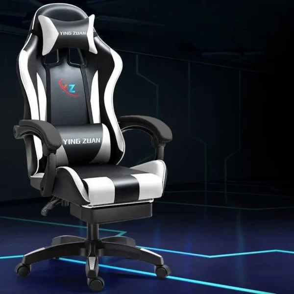 Chaise Gaming Ergonomique Ying Zuan – Blanc & Noir avec Repose-pieds