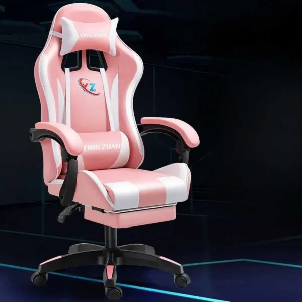Chaise Gaming Ergonomique Ying Zuan – Rose & Blanc avec Repose-pieds