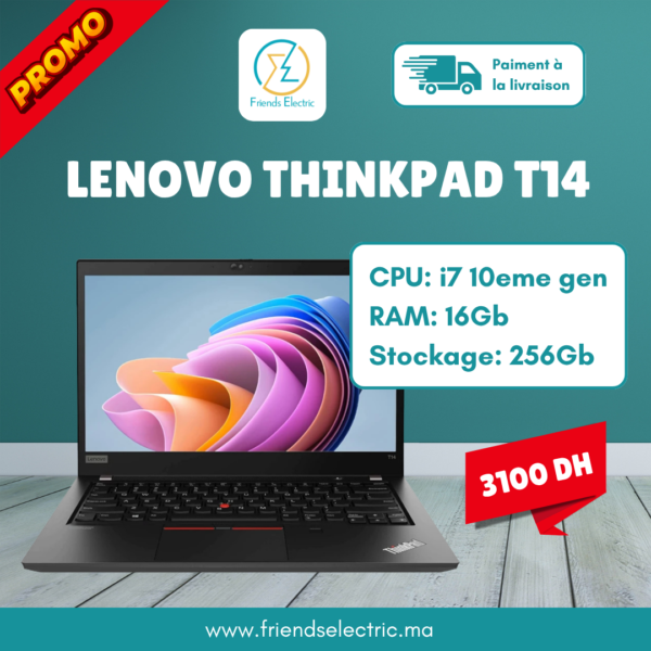 PC Portable Lenovo ThinkPad T14 – Intel Core i7 10ᵉ Génération | 16 Go RAM | 256 Go SSD