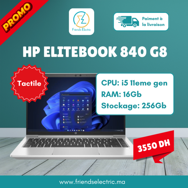 PC Portable HP EliteBook 840 G8 – Intel Core i5 11ᵉ Génération | 16 Go RAM | 256 Go SSD