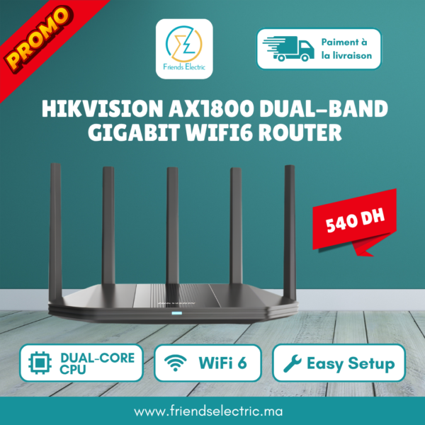 Routeur Wi-Fi 6 Hikvision DS-3WR18X AX1800 Dual-Band Gigabit