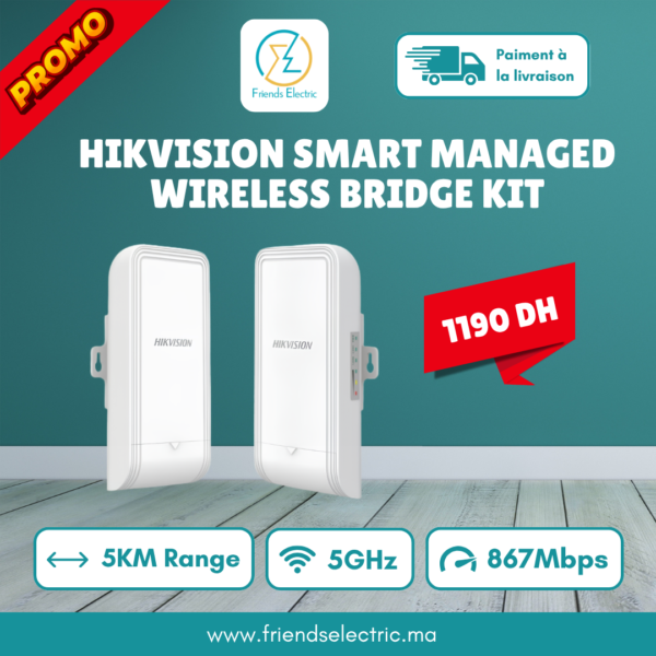 Kit Pont Sans Fil Hikvision Smart Managed 5 GHz 867 Mbps – 5 KM