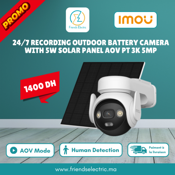 Caméra de Surveillance Extérieure IMOU AOV PT 3K 5MP avec Panneau Solaire 5W