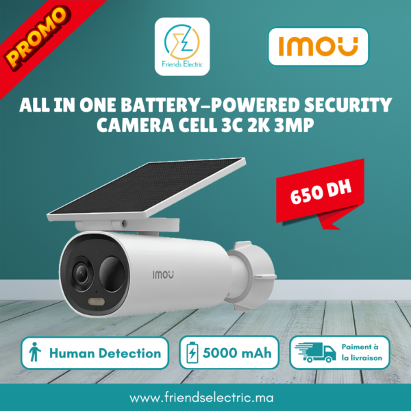 Caméra de Surveillance Extérieure IMOU Cell 3C 2K 3MP à Batterie avec Panneau Solaire Intégré