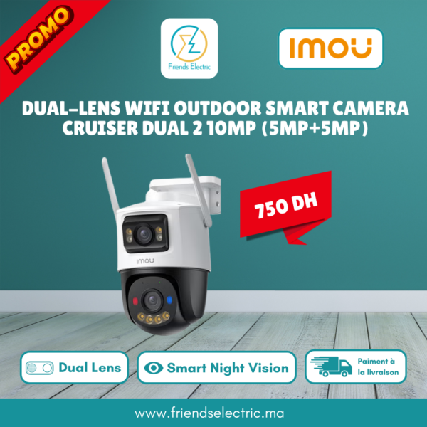 Caméra de Surveillance Extérieure Wi-Fi IMOU Cruiser Dual 2 10MP (5MP + 5MP)
