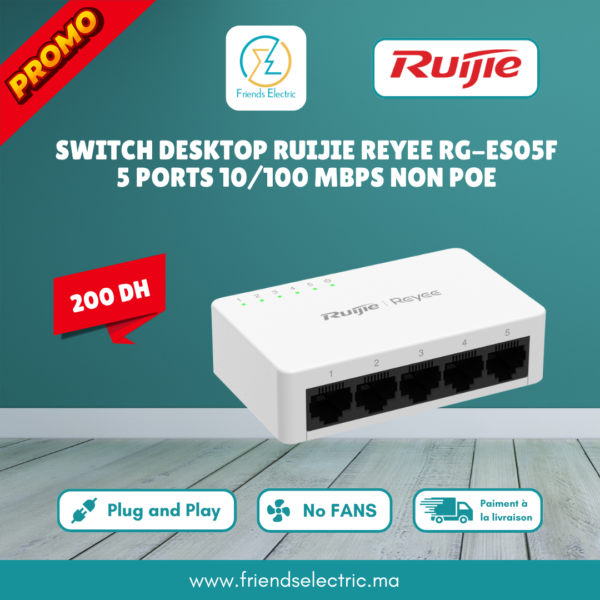 Switch Desktop Ruijie Reyee RG-ES05F – 5 Ports 10/100 Mbps Non PoE