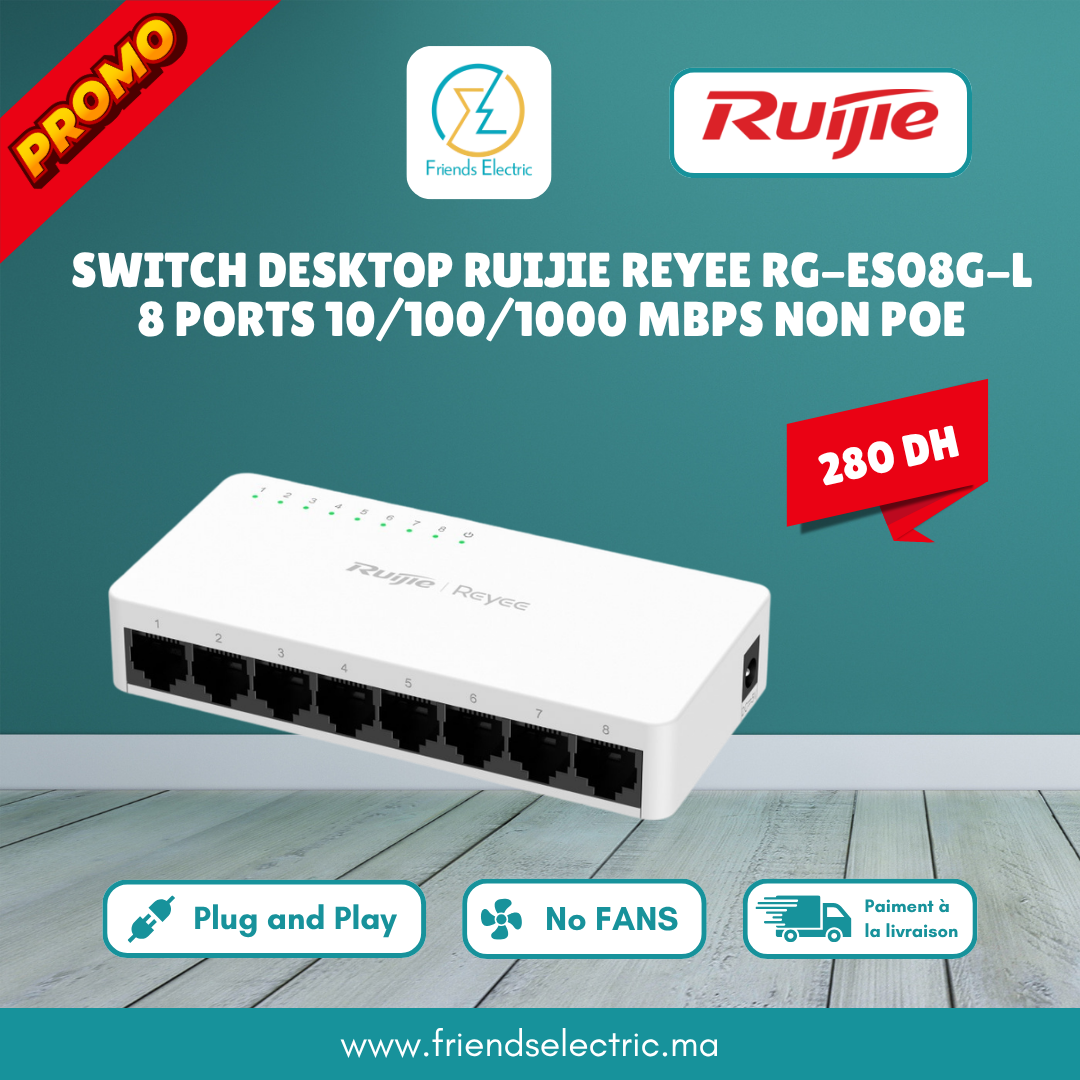 211 Switch Desktop Ruijie Reyee RG-ES08G-L – 8 Ports Gigabit 10/100/1000 Mbps Non-PoE – Image 1