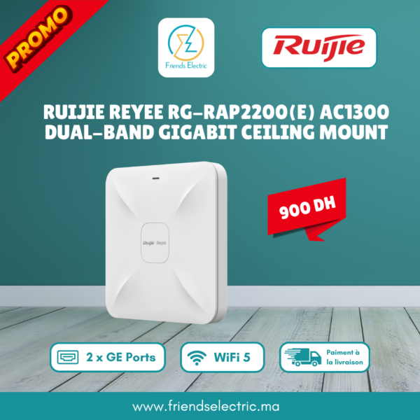 Point d'Accès Wi-Fi Ruijie Reyee RG-RAP2200(E) AC1300 Dual-Band Gigabit Ceiling Mount