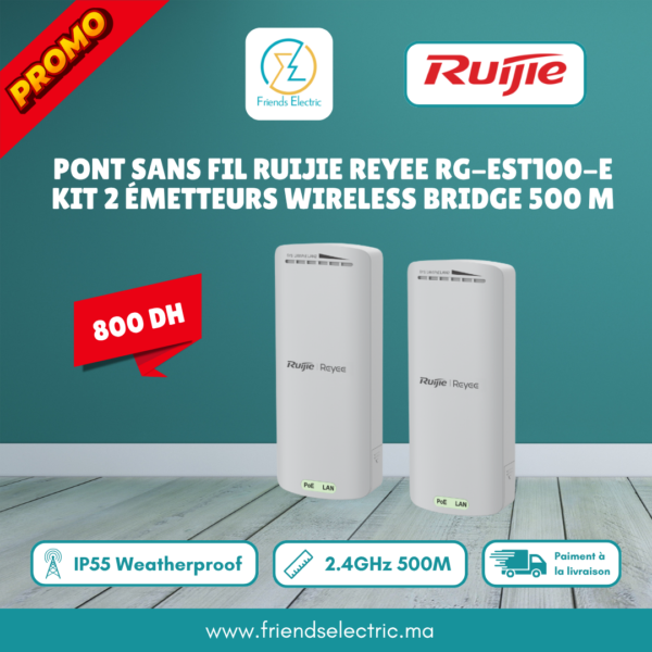 Pont Sans Fil Ruijie Reyee RG-EST100-E – Kit 2 Émetteurs Wireless Bridge 500 m