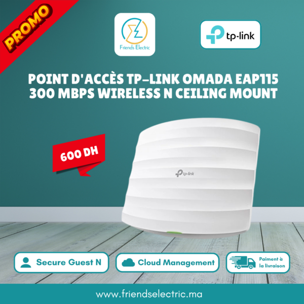 Point d'Accès TP-Link Omada EAP115 – 300 Mbps Wireless N Ceiling Mount