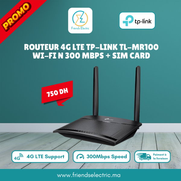 Routeur 4G LTE TP-Link TL-MR100 – Wi-Fi N 300 Mbps avec Emplacement SIM