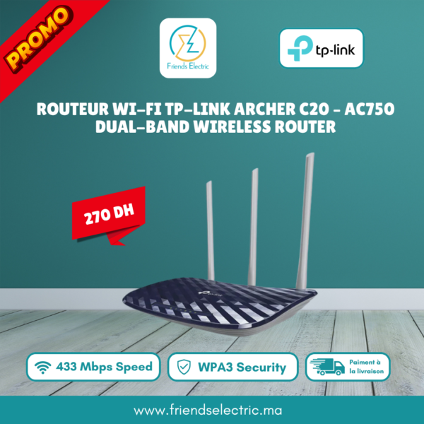 Routeur Wi-Fi TP-Link Archer C20 – AC750 Dual-Band Wireless Router