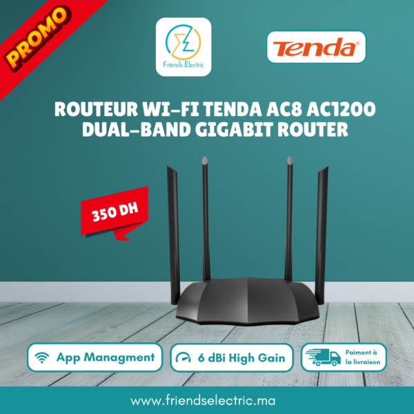 Routeur Wi-Fi Tenda AC8 – AC1200 Dual-Band Gigabit Router