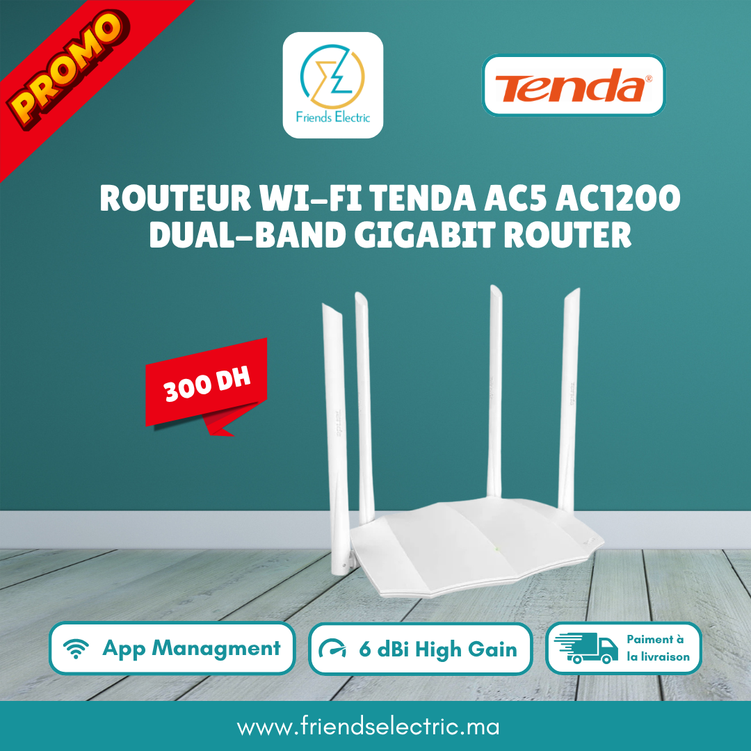 241 Routeur Wi-Fi Tenda AC5 – AC1200 Dual-Band Smart Router – Image 1