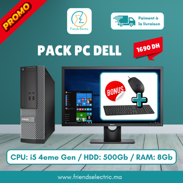 Pack PC Dell – Unité Centrale Optiplex 3020 i5 4ème / 8GB / 500GB + Écran 24"